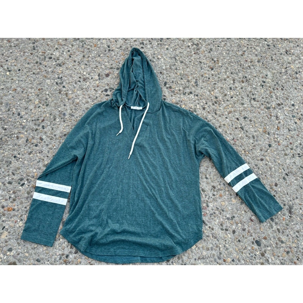 Kirundo Hooded Women's Green White Sport Stripe Shirt Drawstring Lightweight L